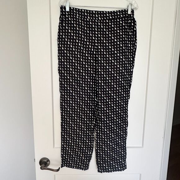 Theory Silk Triangle Print Pull-On Trouser Navy Ivory Print Size 8 - Picture 7 of 10